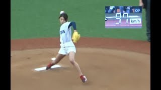 坪井ミサト初めての始球式は97kmのナイスピッチング！「美しすぎる野球女子」2018.4.28